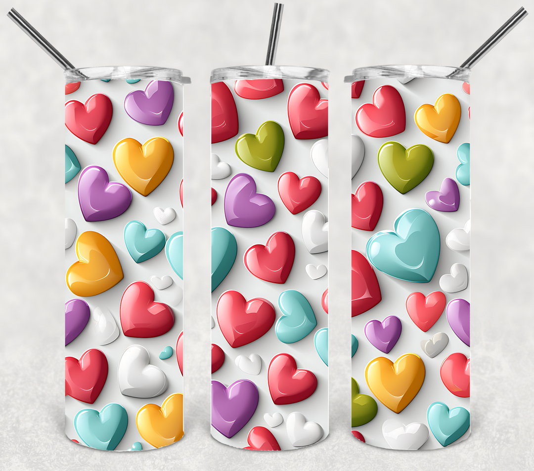 Valentine's Tumbler, Pastel Heart Tumbler, Love Tumbler, 20 oz Tumbler
