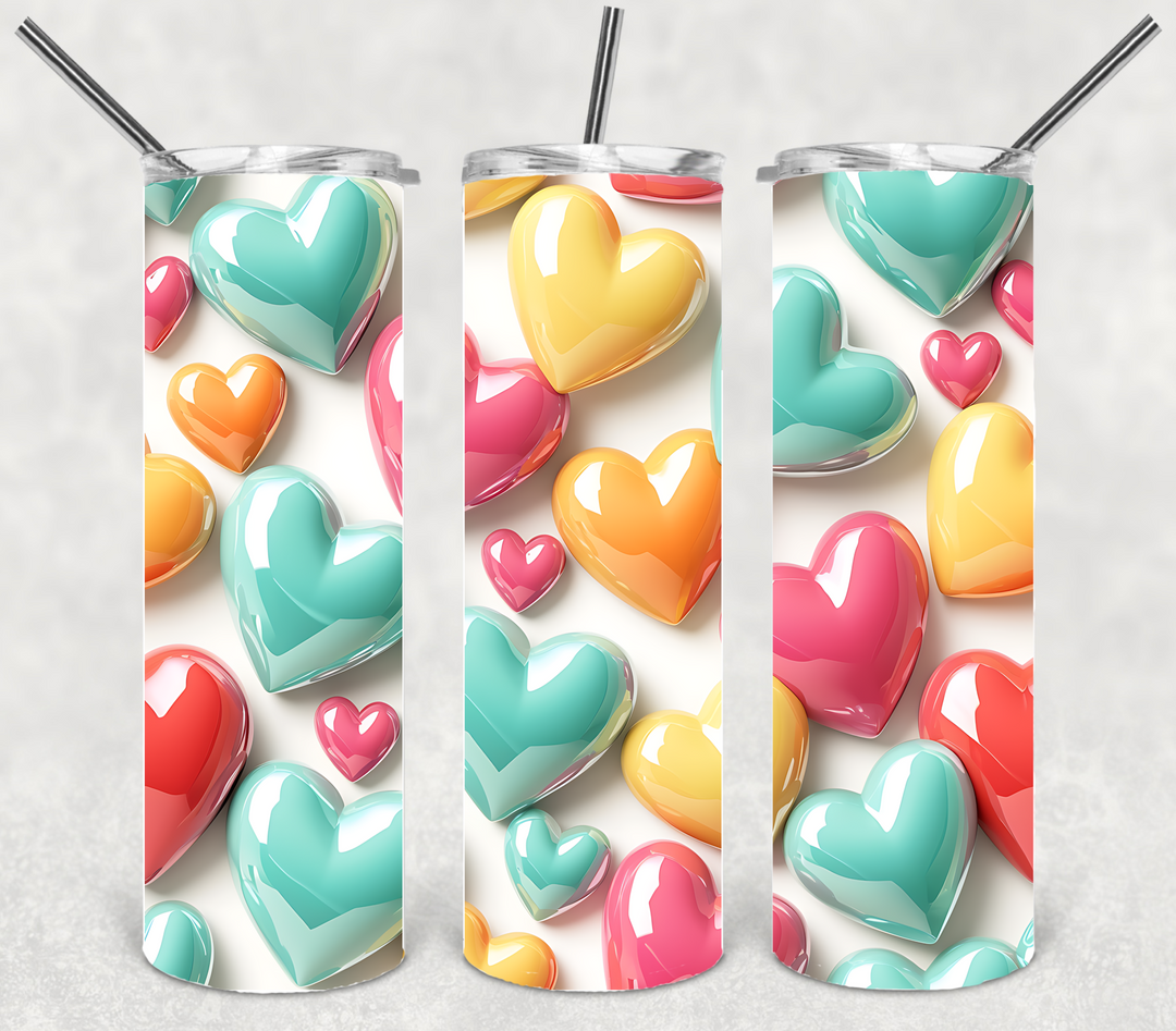 Valentine's Tumbler, Pastel Heart Tumbler, Love Tumbler, 20 oz Tumbler