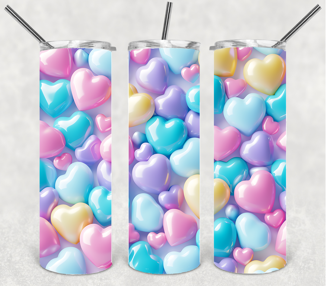 Valentine's Tumbler, Pastel Heart Tumbler, Love Tumbler, 20 oz Tumbler