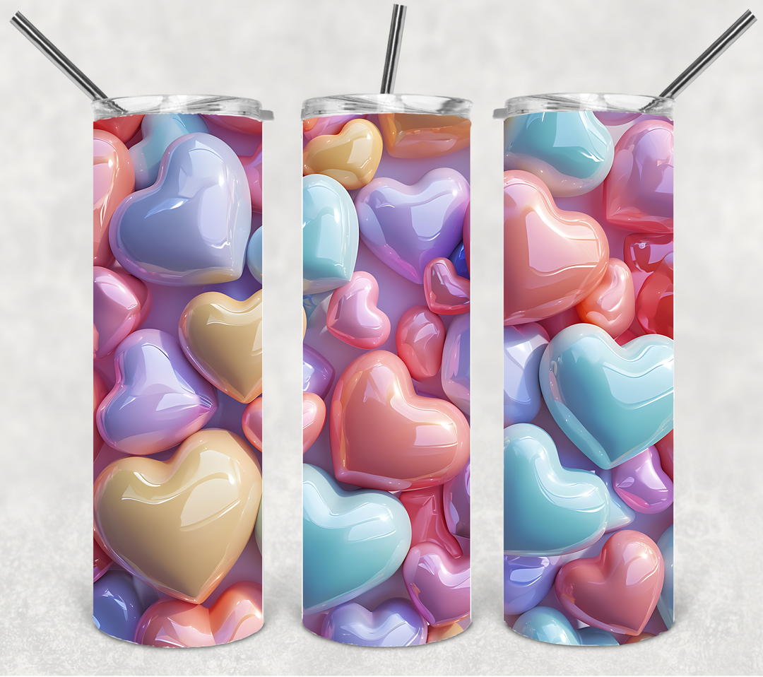 Valentine's Tumbler, Pastel Heart Tumbler, Love Tumbler, 20 oz Tumbler