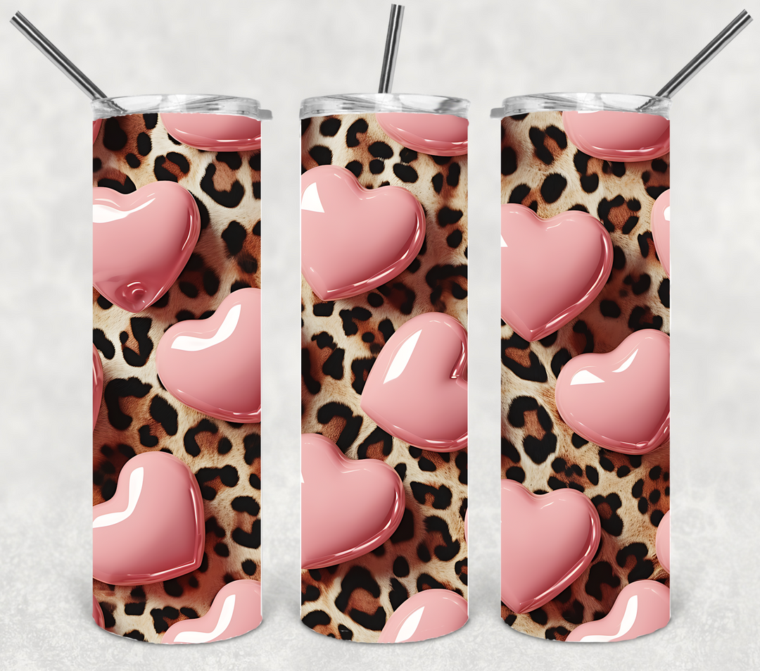Valentine's Tumbler, Leopard Pink Heart Tumbler, Love Tumbler, 20 oz Tumbler