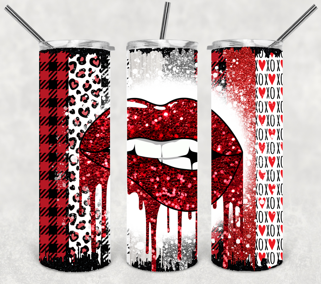 Valentine's Tumbler, Glitter Lips, Heart Tumbler, Love Tumbler, 20 oz Tumbler