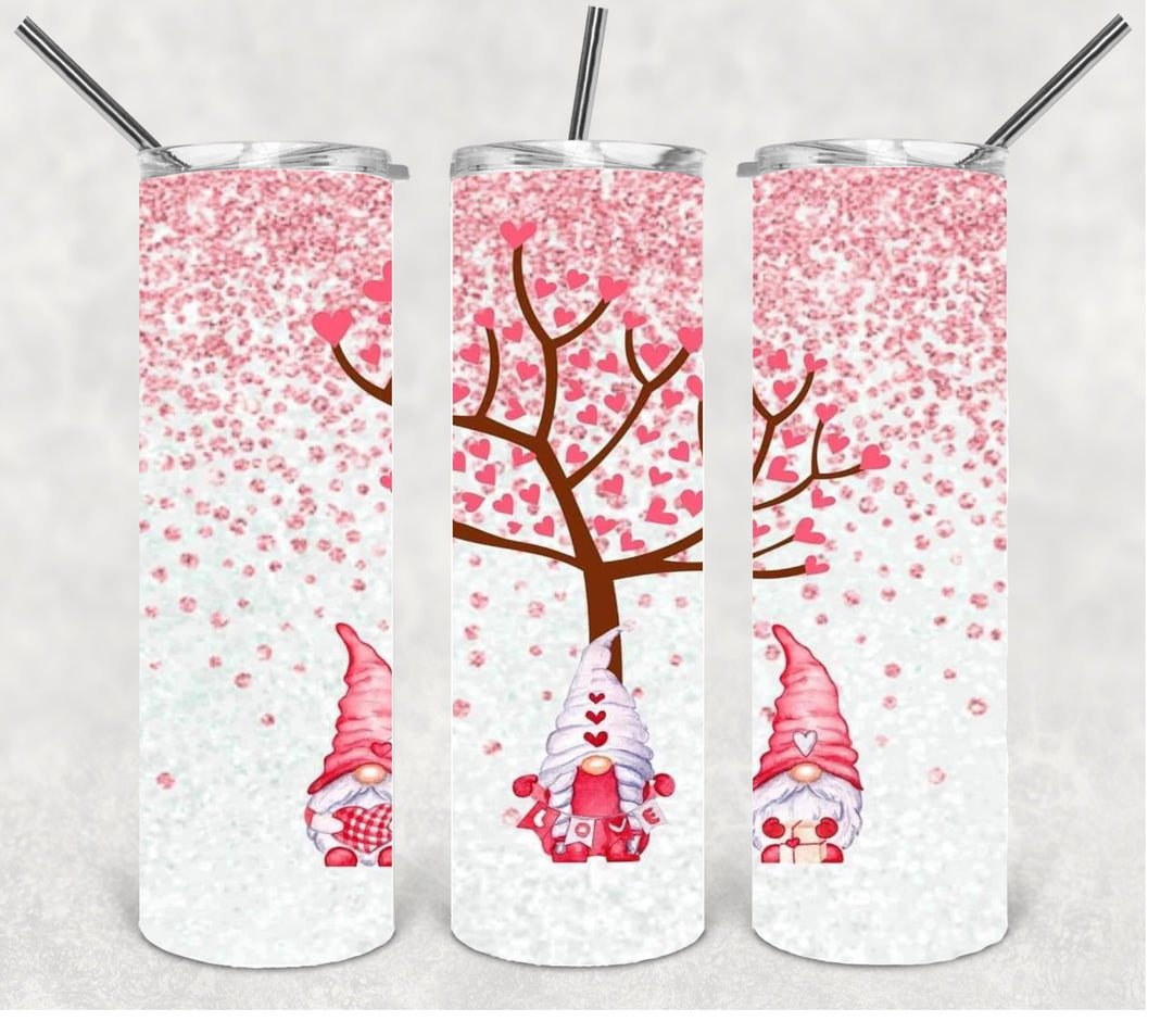 20 oz Skinny Tumbler - Valentines - Love - Hearts - Gnome