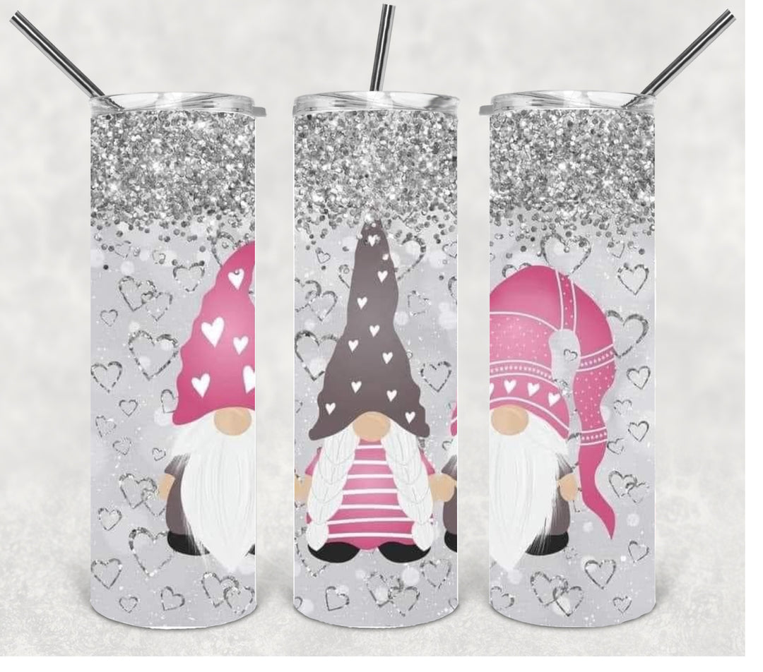 20 oz Skinny Tumbler - Valentines - Love - Hearts - Gnome