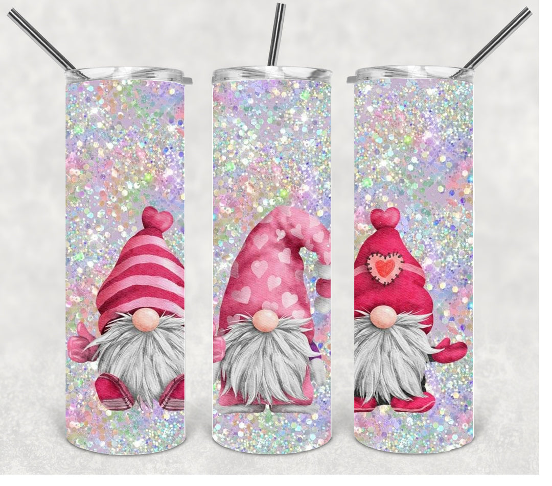 20 oz Skinny Tumbler - Valentines - Love - Hearts - Gnome