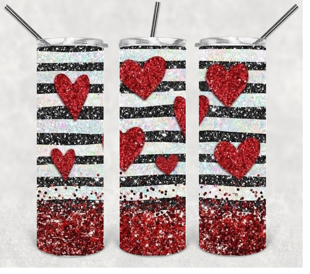 20 oz Skinny Tumbler - Valentines - Glitter Hearts Love