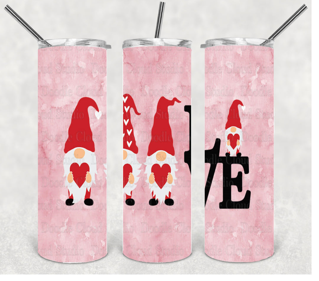 20 oz Skinny Tumbler - Valentines - Love - Hearts - Gnome