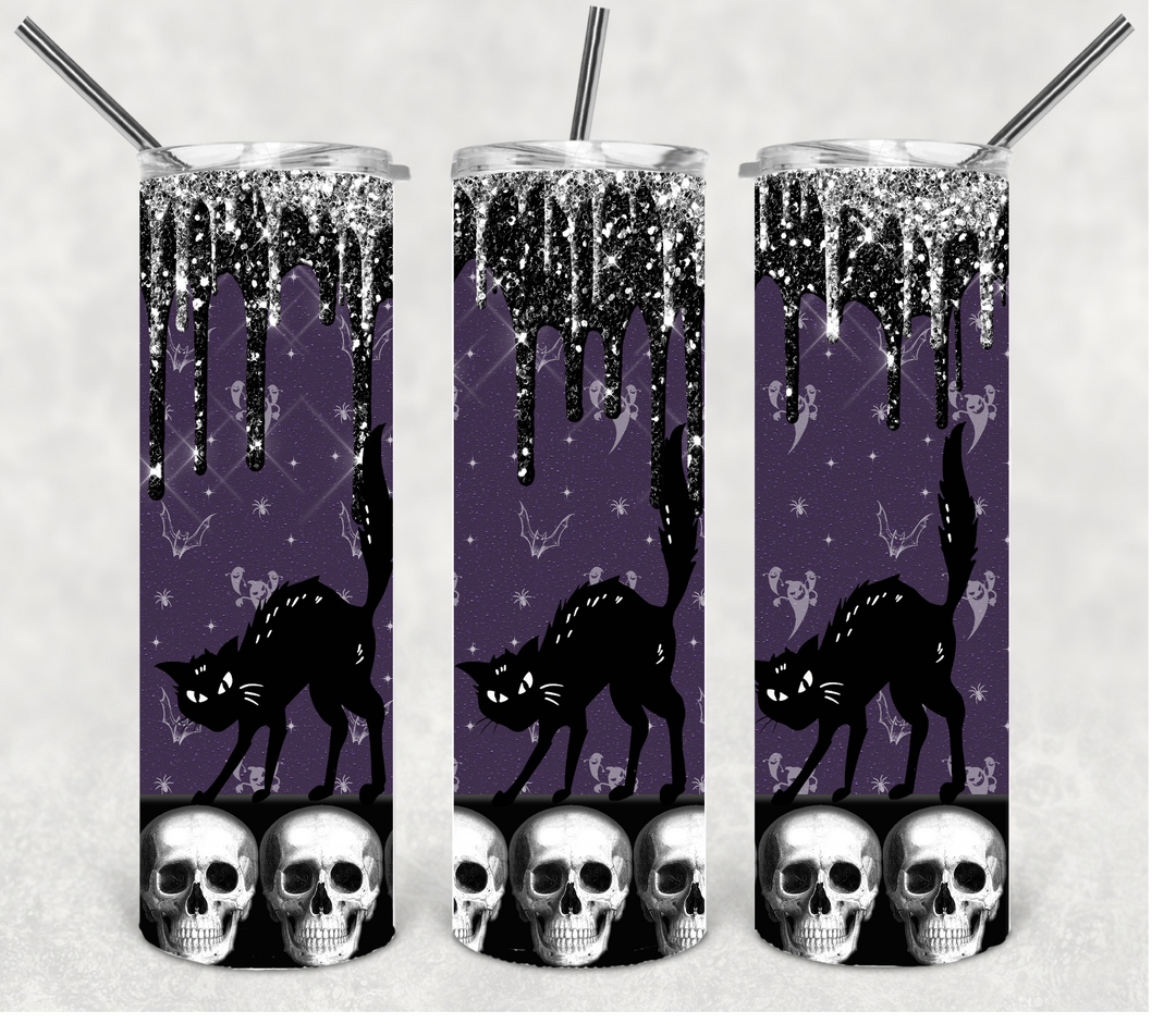 Skull and Cat Tumbler, Halloween Tumbler, 20 oz
