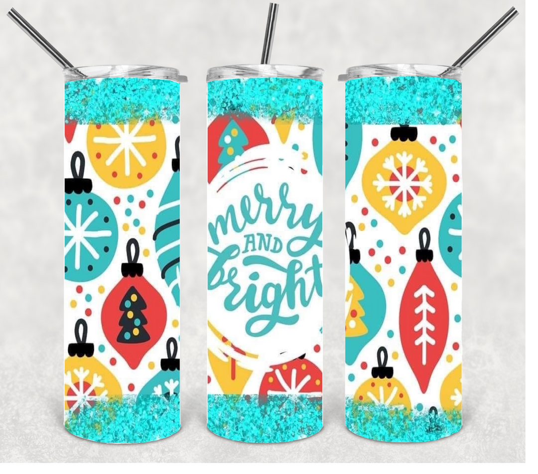 Merry and Bright Christmas Tumbler, Christmas Tumbler, 20 oz Skinny Tumbler