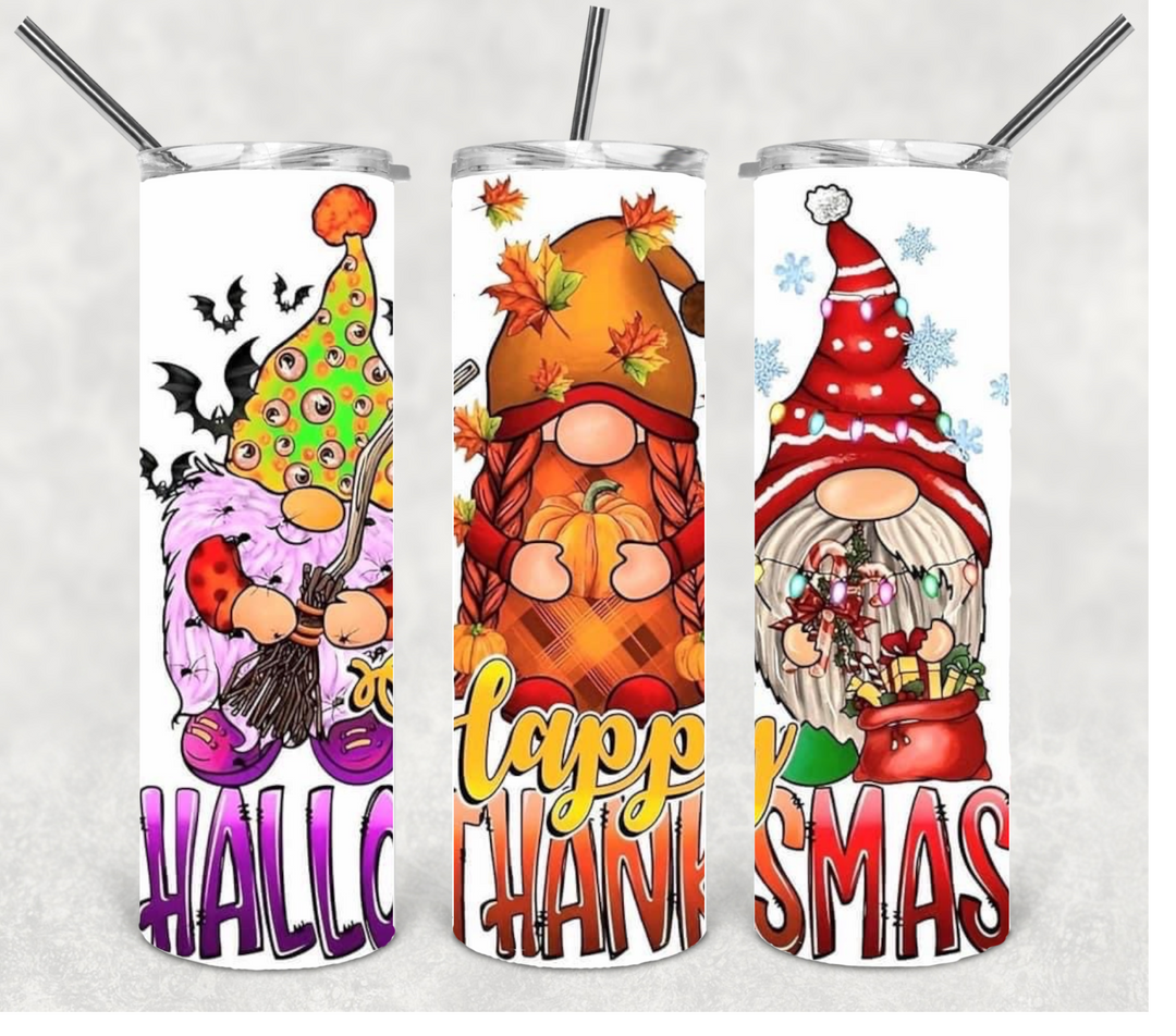Happy HalloThanksMas Gnome Christmas Tumbler, Christmas Tumbler, 20 oz Skinny Tumbler