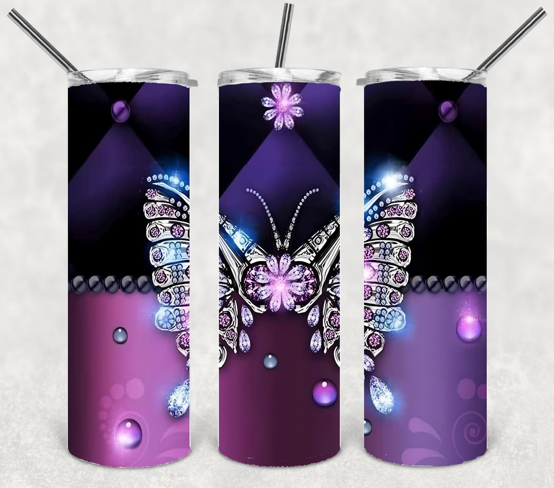 Rhinestone Butterfly Tumbler, Bright Butterflies, Vibrant Butterflies