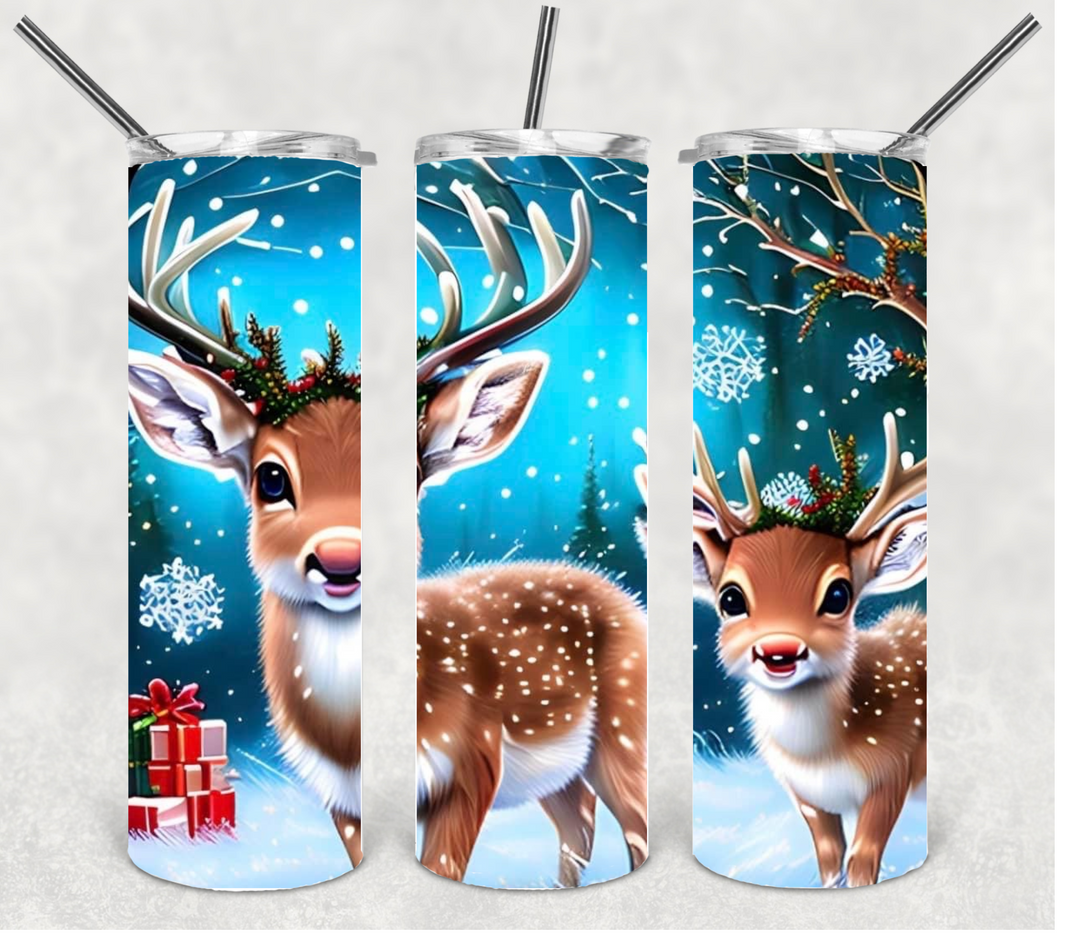 Reindeer Christmas Tumbler, Christmas Tumbler, 20 oz Skinny Tumbler