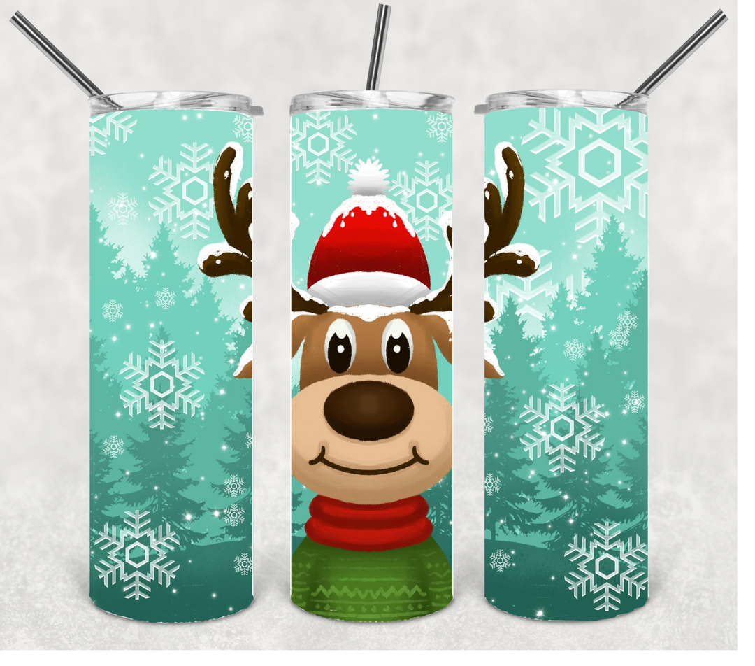 Reindeer Christmas Tumbler, 20 oz Skinny Tumbler