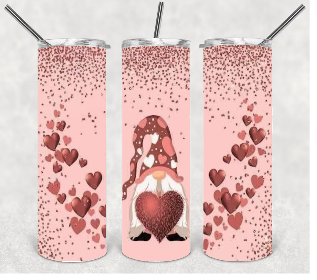 Valentine's Tumbler, Gnome Heart Tumbler, Love Tumbler, 20 oz Tumbler