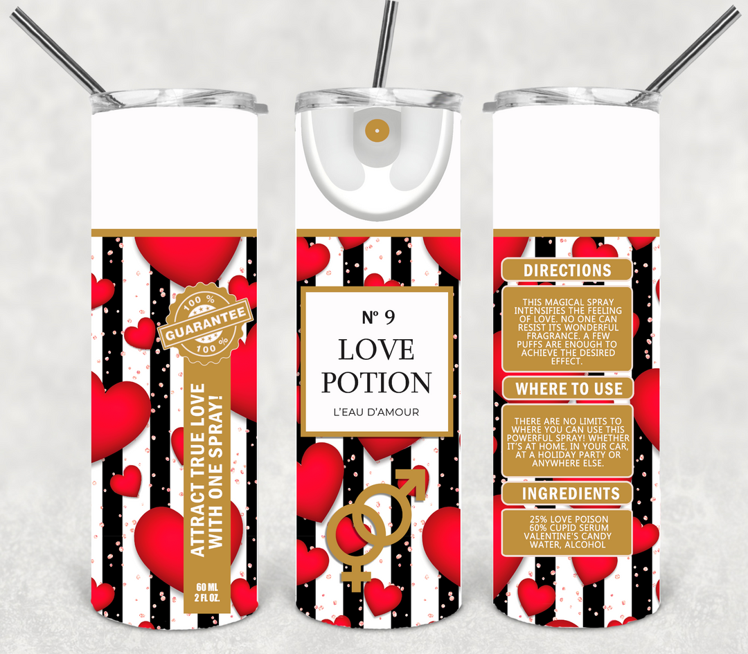 20 oz Skinny Tumbler - Love Potion No. 9 Tumbler, Valentines Tumbler