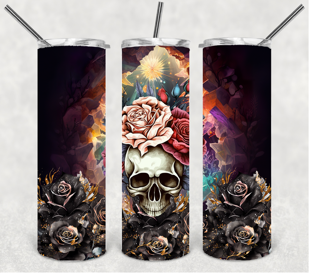 Skulls and Roses Tumbler, Halloween Tumbler, 20 oz