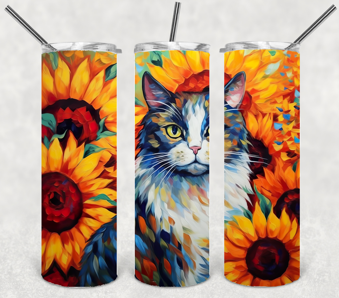 Cat Sunflower Tumbler, Vibrant Cat Tumbler