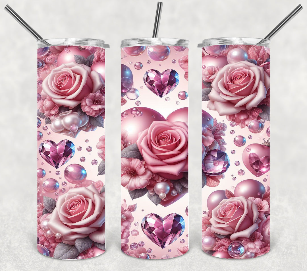Valentine's Tumbler, Heart Rose Tumbler, Love Tumbler, 20 oz Tumbler