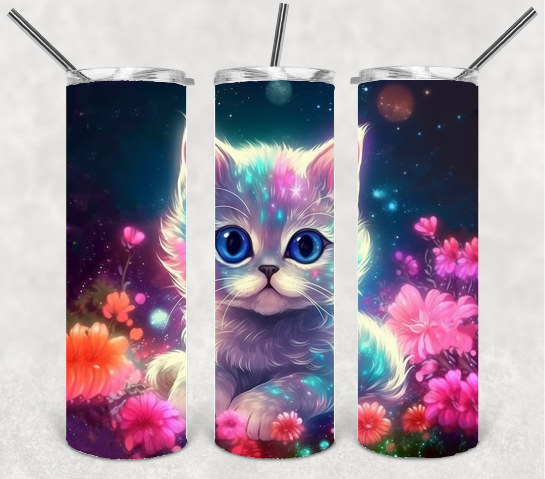 Vibrant Kitty Tumbler, Neon Cat Tumbler