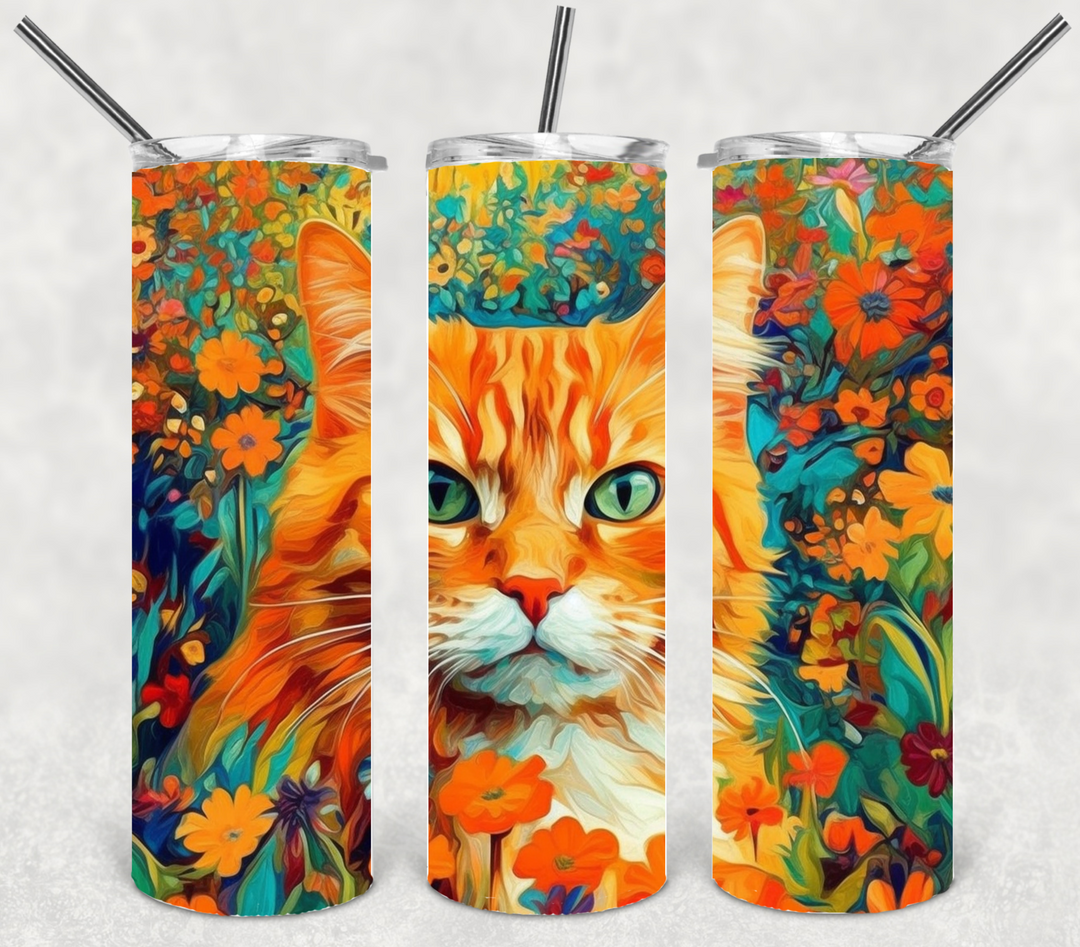 Vibrant Orange Cat Tumbler