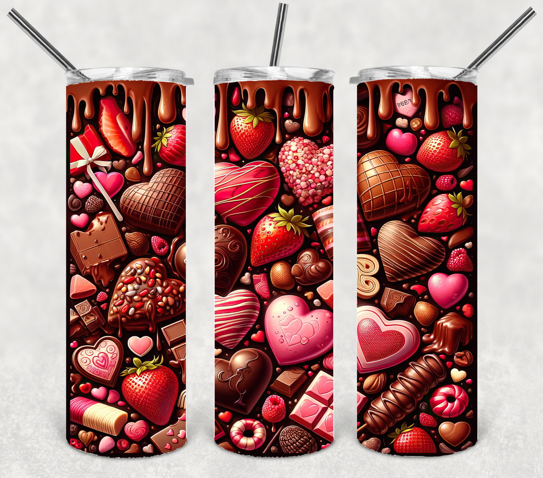Valentine's Tumbler, Chocolate Heart Tumbler, Love Tumbler, 20 oz Tumbler