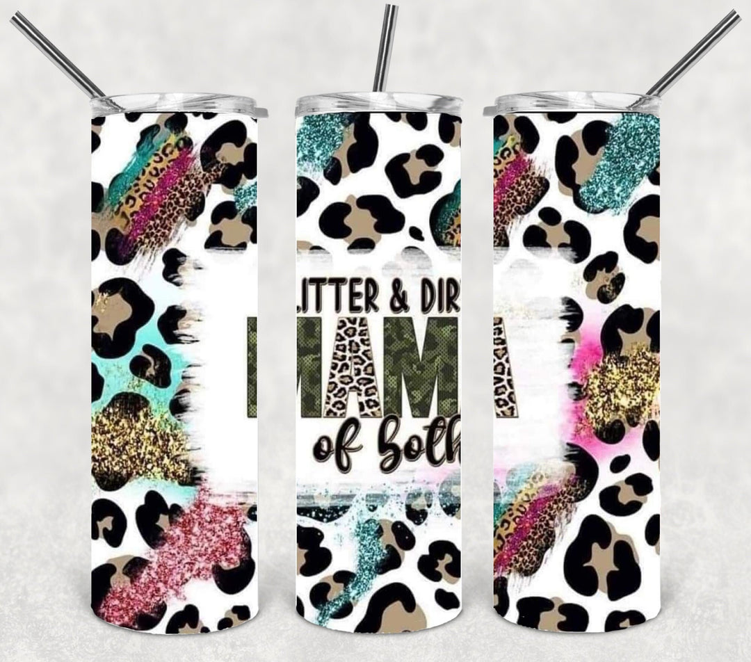 20 oz Skinny Tumbler - mom tumbler momlife glitter and dirt mom of both leopard, makes a great gift