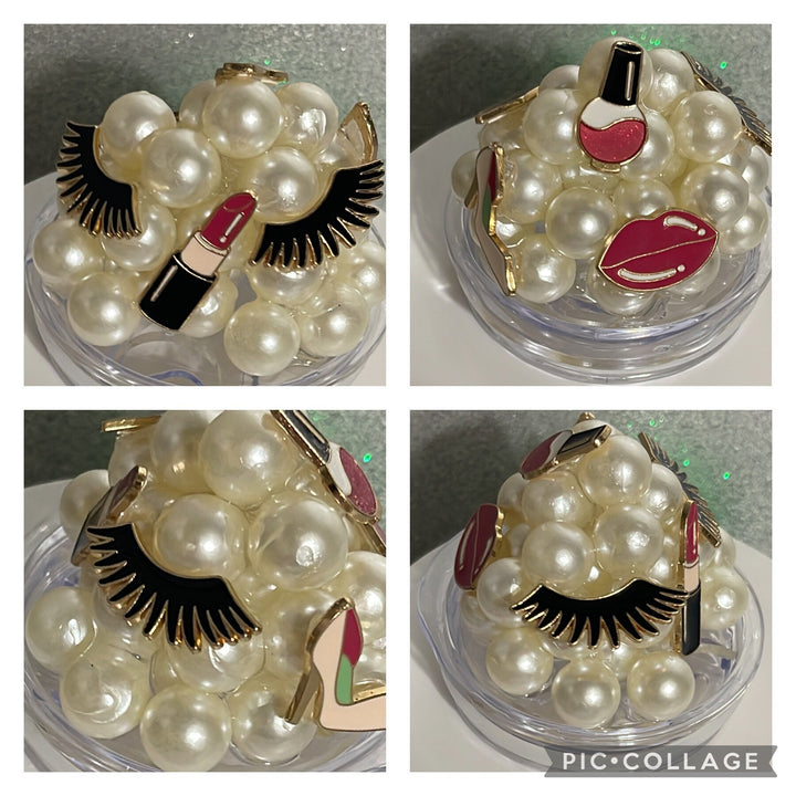 Make-up Cosmetics Diva Princess Pearl Bling Tumbler Topper 3D Decorative 20 oz Lid