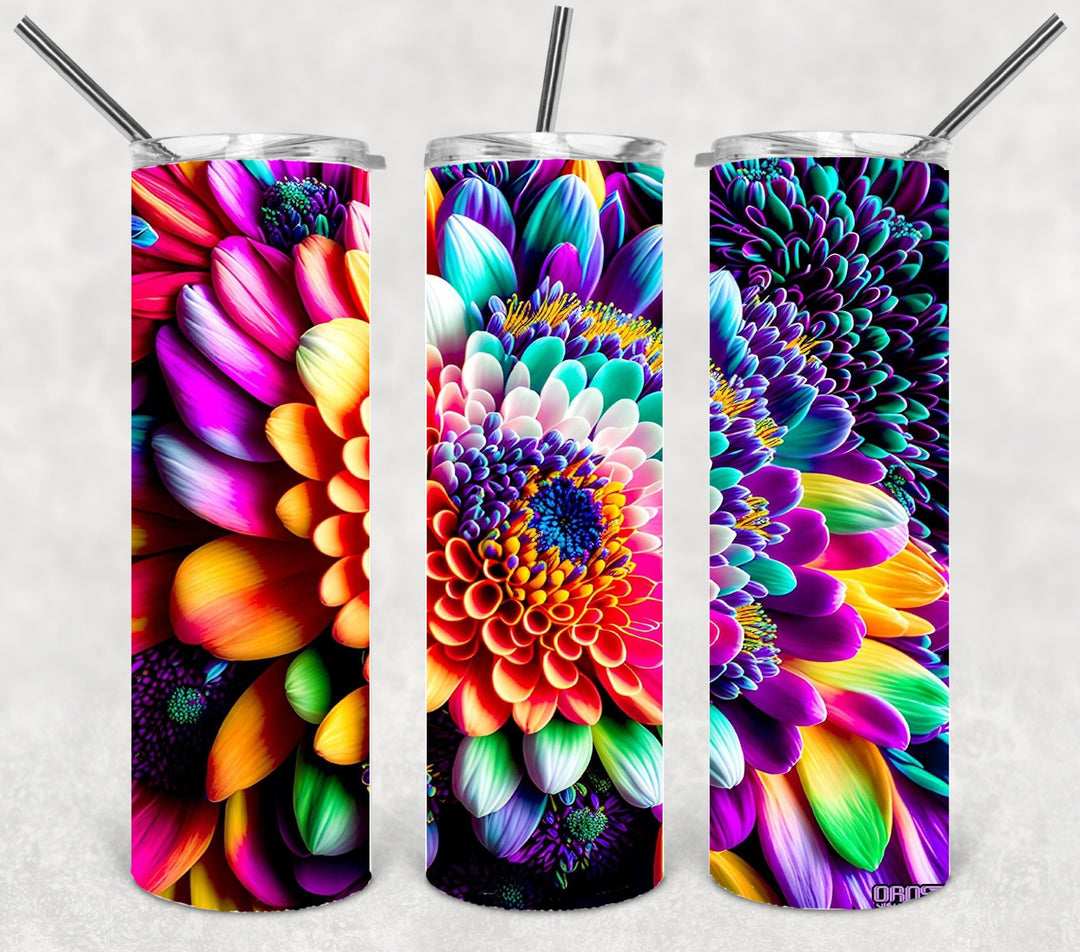 Vibrant Flowers, Bright Sunflowers, 3D Flowers, 3D Flower Tumbler, 20 oz Skinny Tumbler