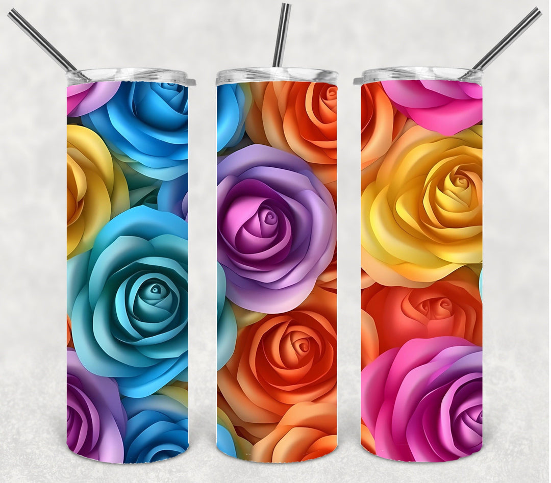 Vibrant 3D Roses, Bright Roses Tumbler, 3D Flowers, 3D Flower Tumbler, 20 oz Skinny Tumbler, makes a great gift
