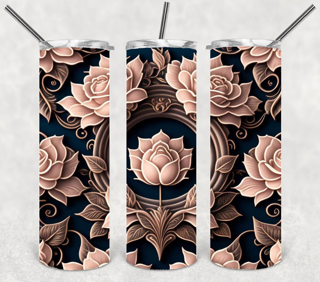 3D White Rose Flower Tumbler, 3D Flowers, 3D Flower Tumbler, 20 oz Skinny Tumbler, makes a great gift