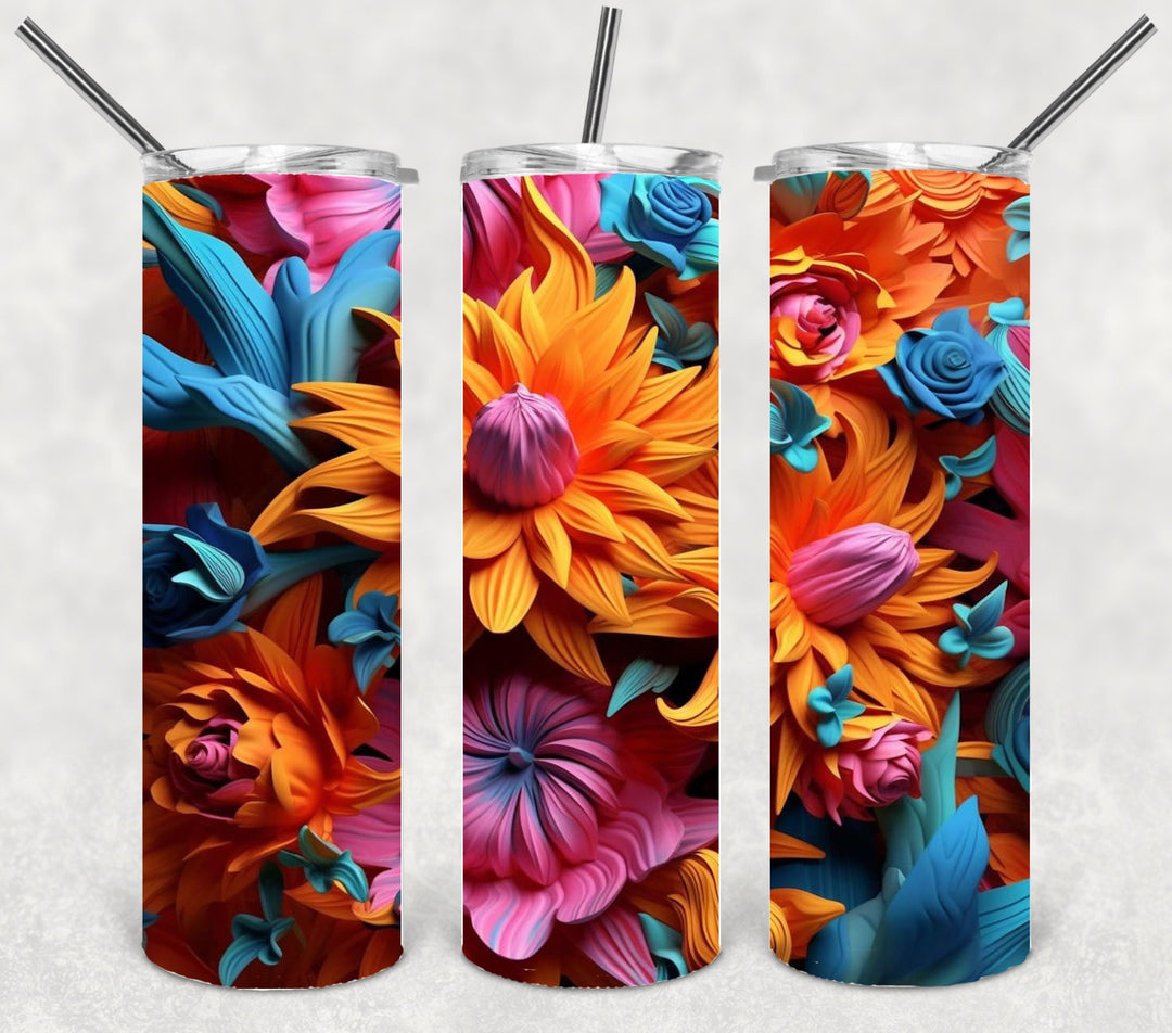 3D Vibrant Flower Tumbler, 3D Bright Flower Tumbler, 3D Flowers, 3D Flower Tumbler, 20 oz Skinny Tumbler, makes a great gift