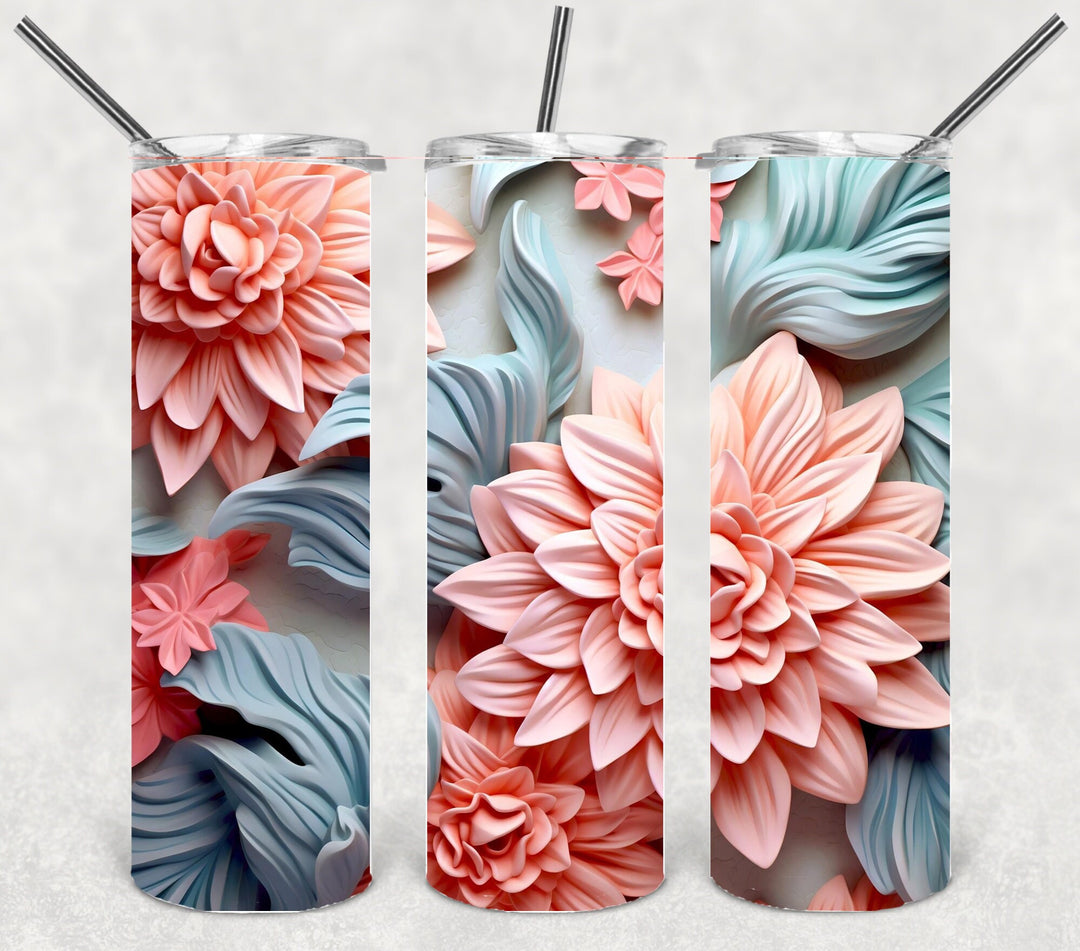 3D Pink and Blue Pastel Flower Tumbler, 3D Flowers, 3D Flower Tumbler, 20 oz Skinny Tumbler, makes a great gift