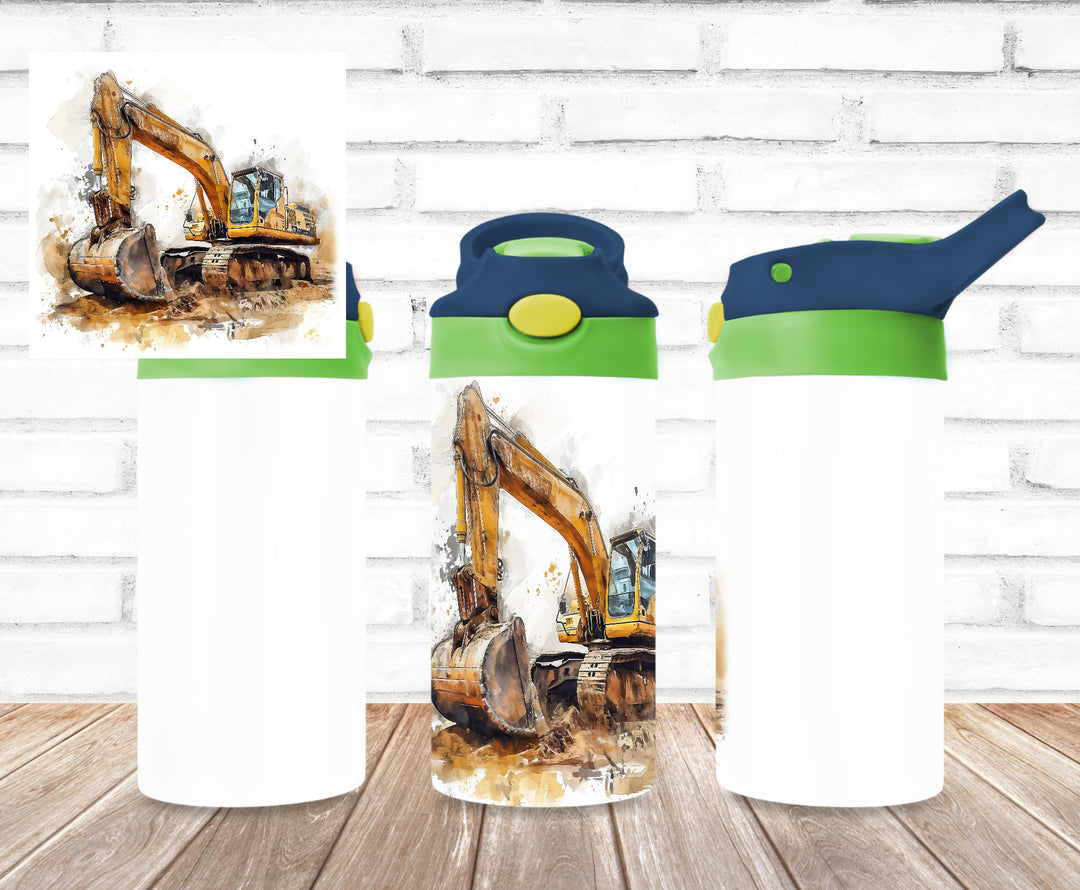 Kids Construction Tumbler, Excavator Tractor Tumbler - Kids Water Bottle | Kids Water Tumbler | Back To School Cup