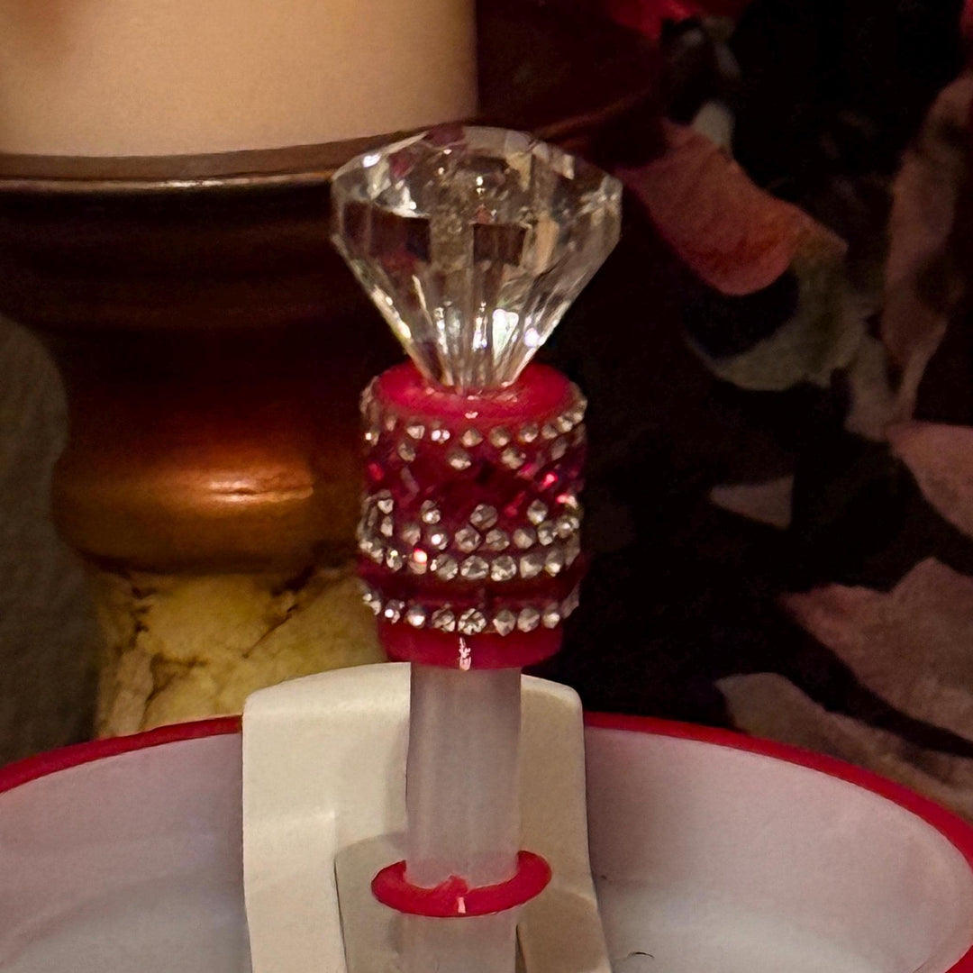 Red Silver Rhinestone Diamond straw topper, straw cover emblished with rhinestones to take it to the next level, straw cap, unique gift
