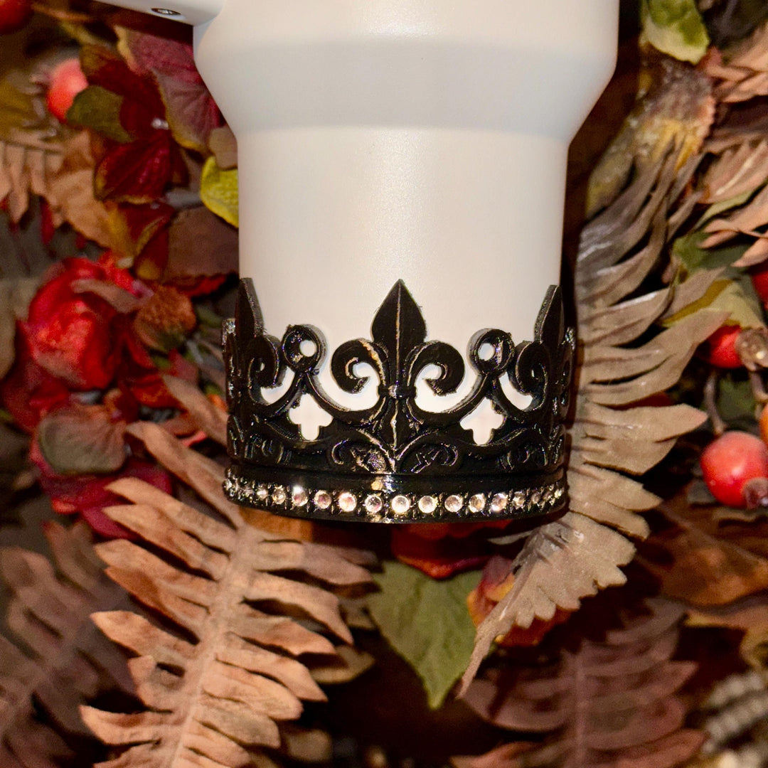 Rhinestone Black Fleur-de-lis Crown Tumbler Boot, Tumbler Boot Sleeve, fits your Stanley Tumblers, Unique Gift, multiple colors available