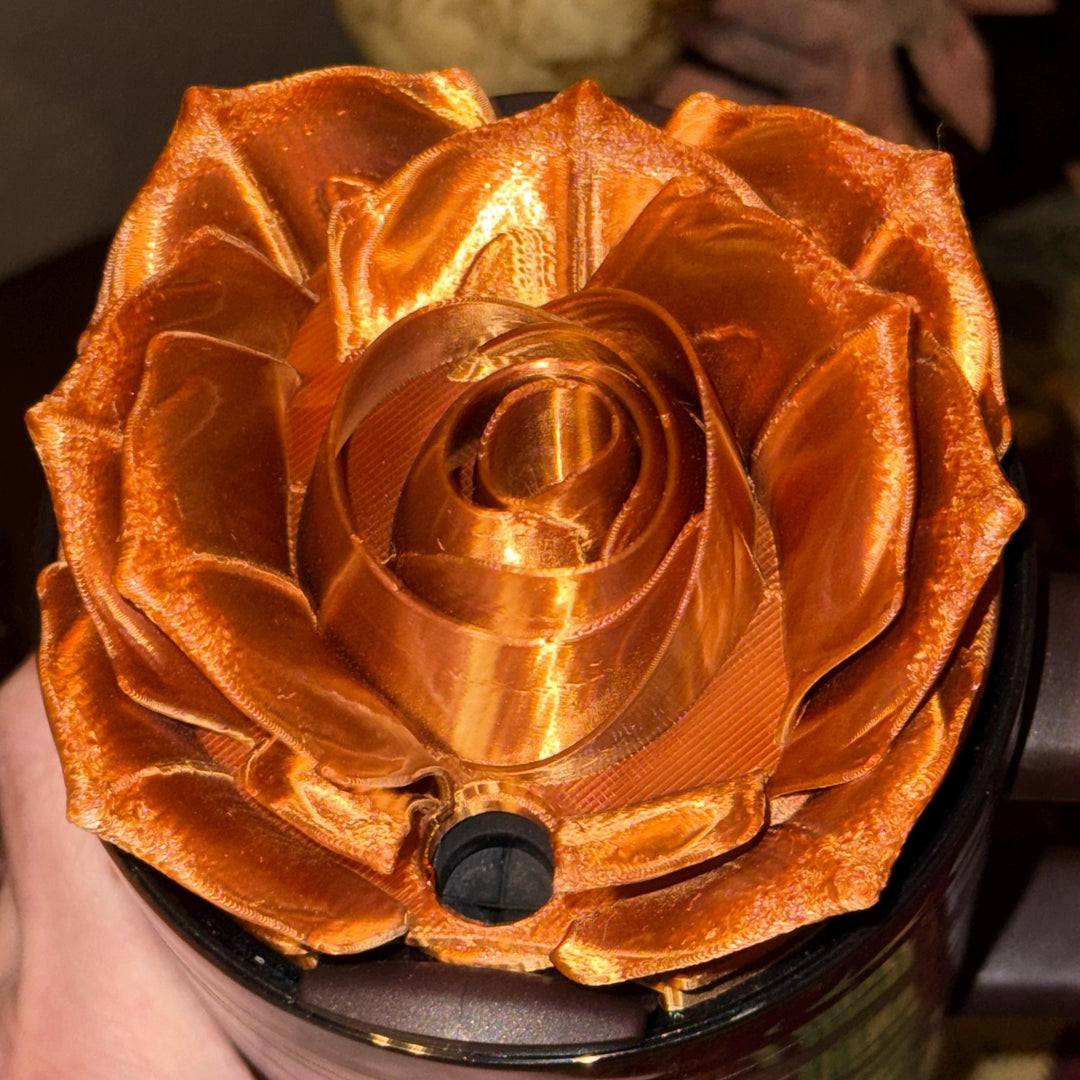 3D Copper Rose Tumbler Topper that fit the Stanley Tumbler lids, Rose decorator lid, 3D Decorative Lid