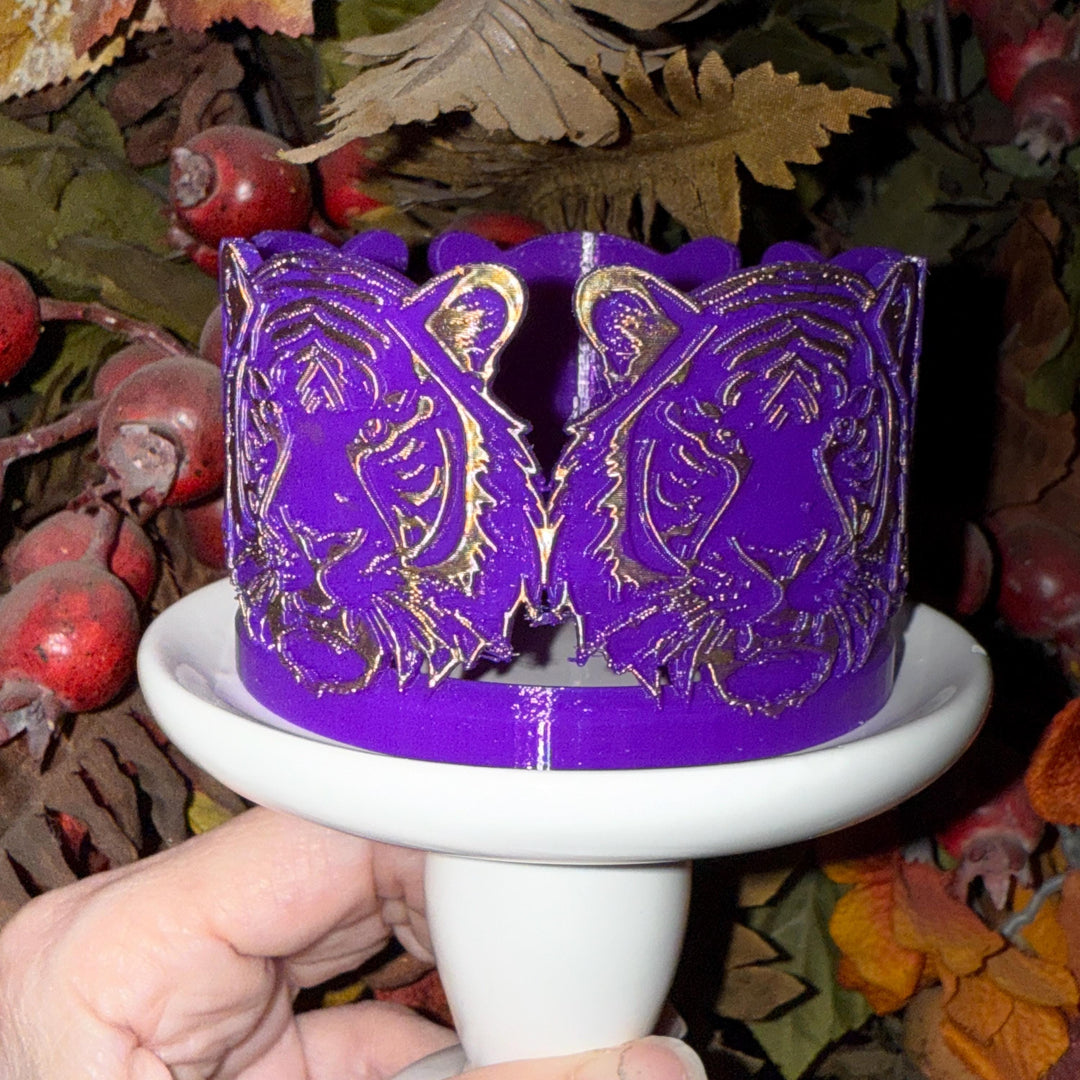 Purple Gold Tiger Face Tumbler Boot, fits your 20/30 oz 40 oz Stanley Tumblers, Unique Gift Tigers Football