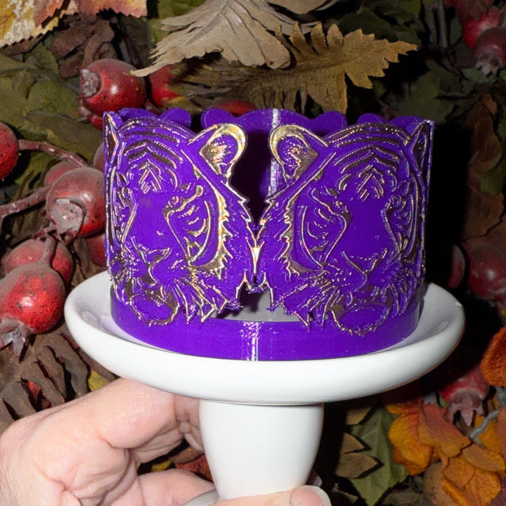 Purple Gold Tiger Face Tumbler Boot, fits your 20/30 oz 40 oz Stanley Tumblers, Unique Gift Tigers Football