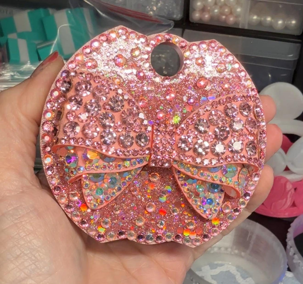 Fancy Pink Rhinestone Bow tumbler topper, fits Stanley lids, Rhinestones, decorative lid, unique gift, Hot Seller