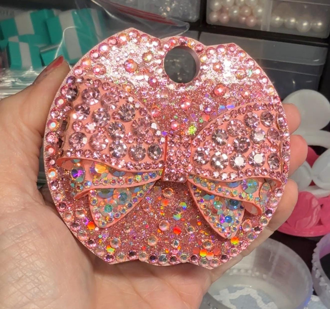 Fancy Pink Rhinestone Bow tumbler topper, fits Stanley lids, Rhinestones, decorative lid, unique gift, Hot Seller