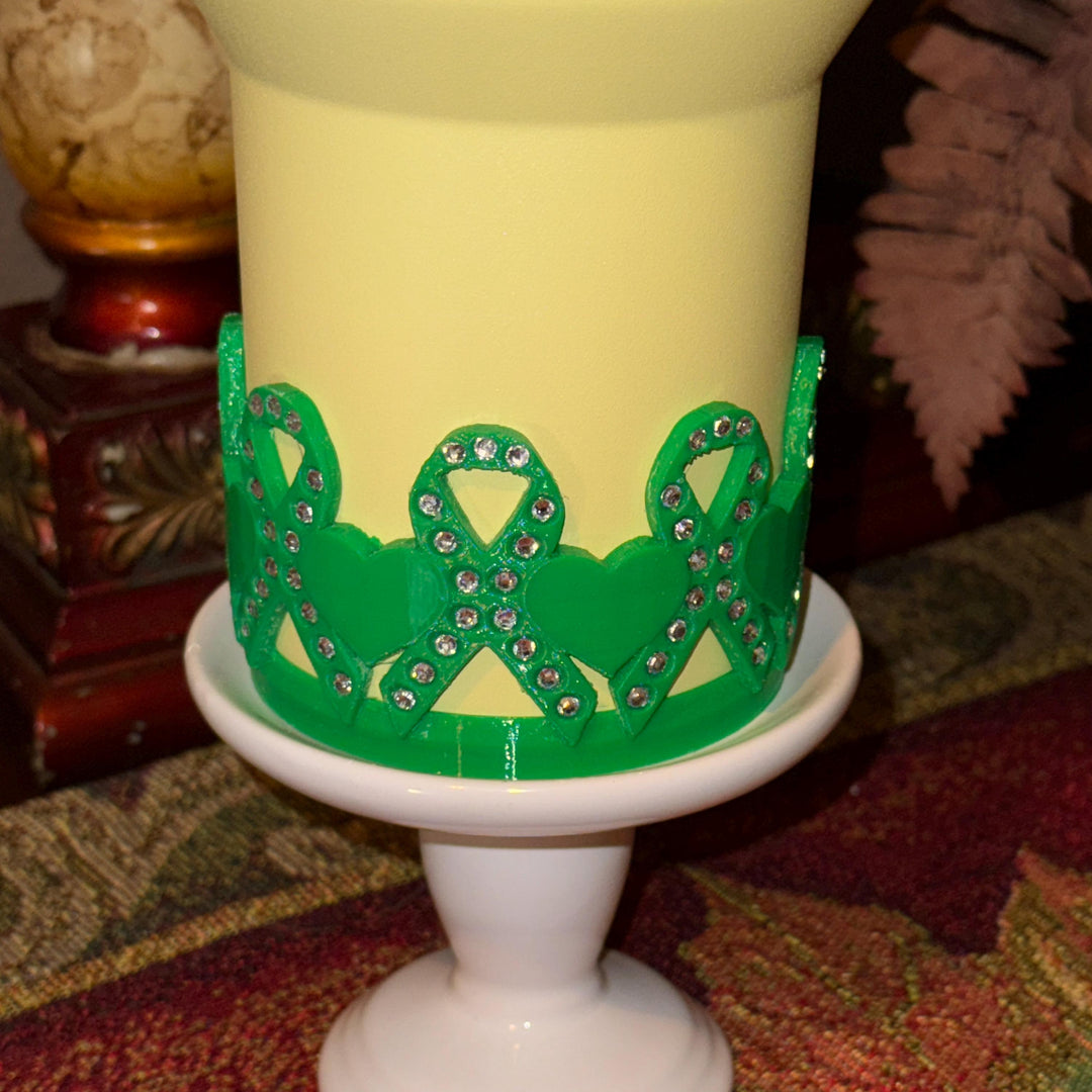 Green Awareness Ribbon Rhinestone Tumbler Boot, Liver Disease, Mental Health, Kidney Disease, Protective Sleeve, Fit's Stanley Tumblers