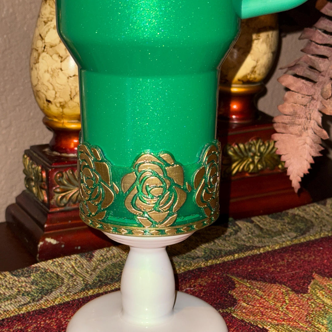 Gold Green Detailed Rose Tumbler Boot, Tumbler Boot Sleeve, Princess Rose, Fit's Stanley Tumblers, Protective Sleeve, St Patrick’s Pearl