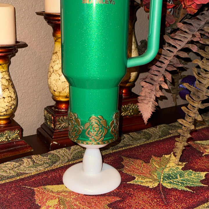Gold Green Detailed Rose Tumbler Boot, Tumbler Boot Sleeve, Princess Rose, Fit's Stanley Tumblers, Protective Sleeve, St Patrick’s Pearl