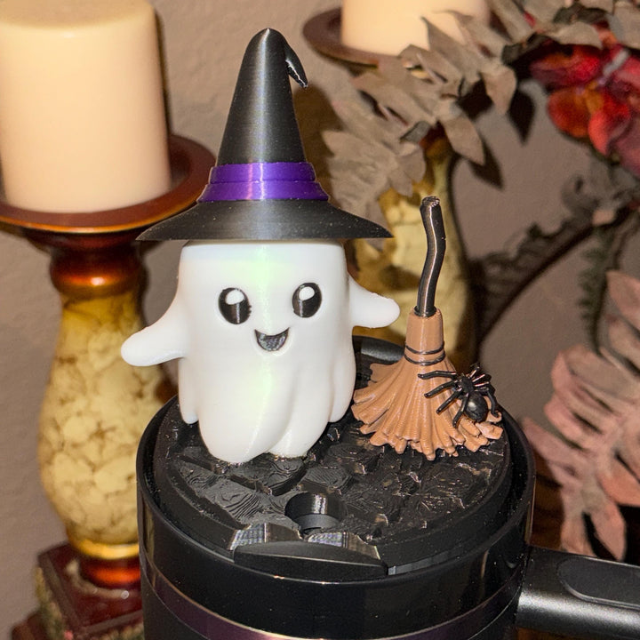 Halloween Cute Ghost Tumbler Topper, hat, broom, spider, 3D Decorative Lid, unique gift spooky witchy vibes
