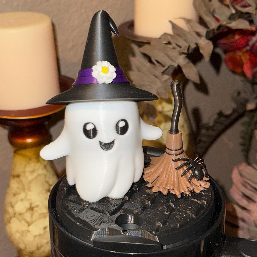 Halloween Cute Ghost Tumbler Topper, hat, broom, spider, 3D Decorative Lid, unique gift spooky witchy vibes