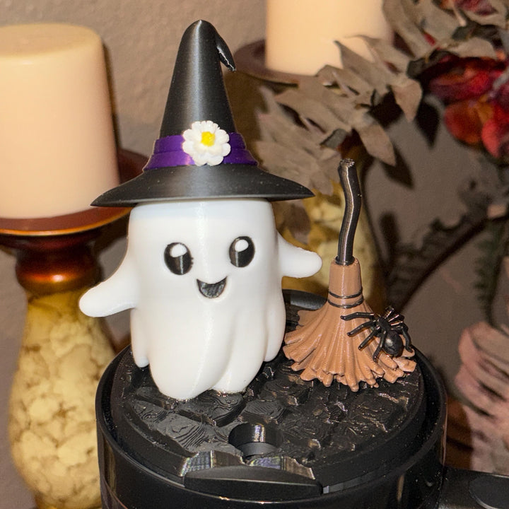 Halloween Cute Ghost Tumbler Topper, hat, broom, spider, 3D Decorative Lid, unique gift spooky witchy vibes