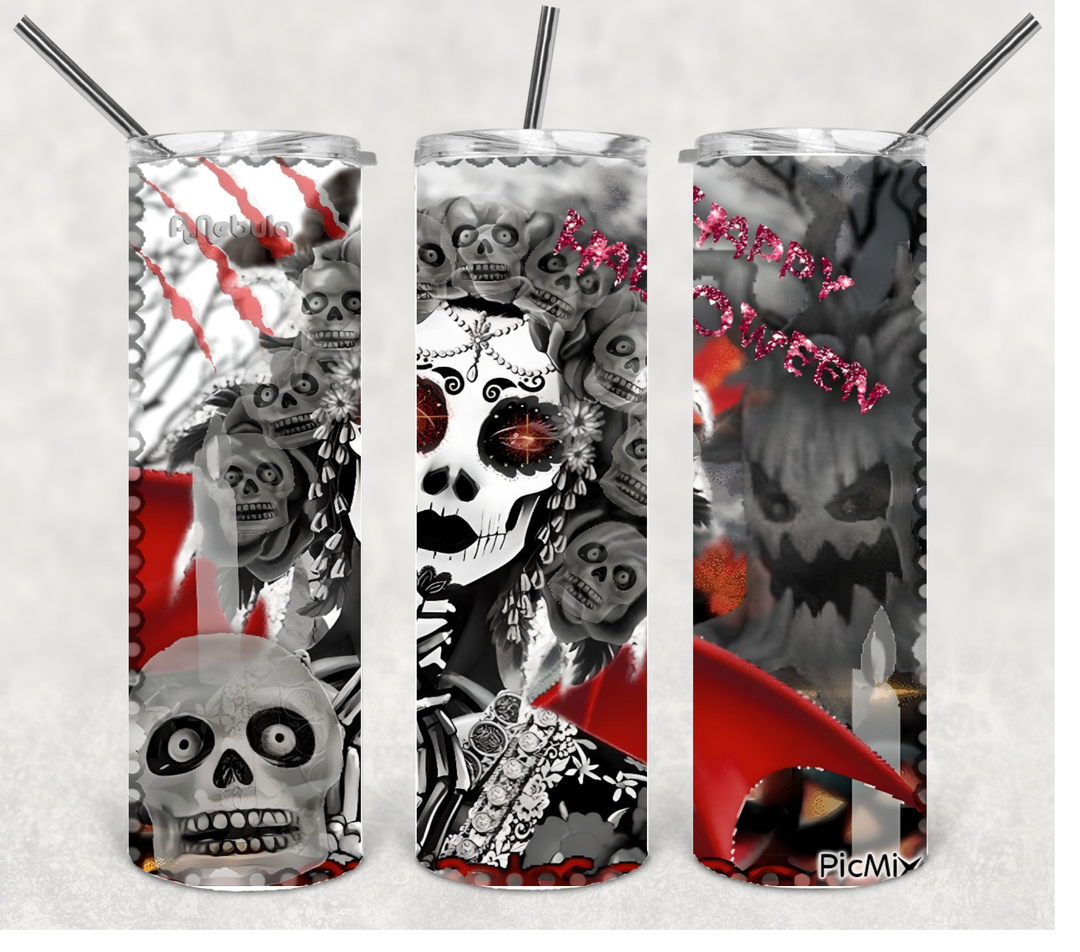 Skull and Witch Tumbler, Halloween Tumbler, 20 oz