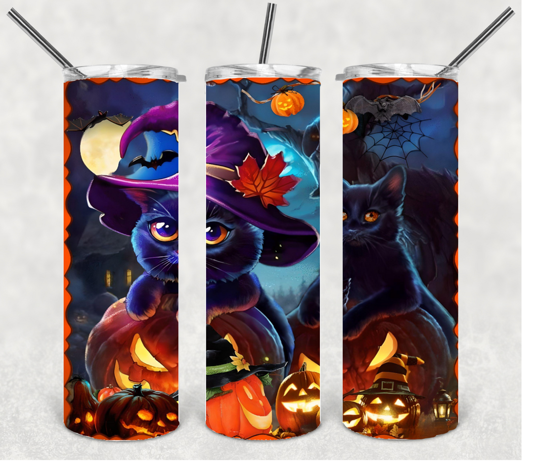 Vibrant Halloween Cat Tumbler, Halloween Tumbler, 20 oz