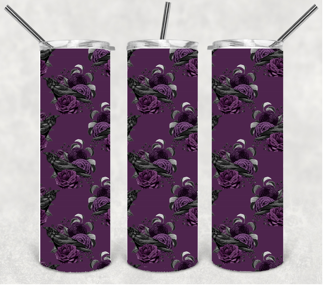 Black and Purple Flower Tumbler, Gother Flower Tumbler, 20 oz