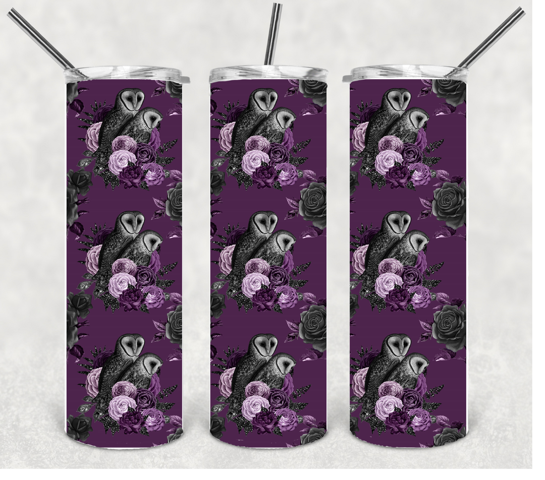 Black and Purple Flower Tumbler, Gother Flower Tumbler, 20 oz